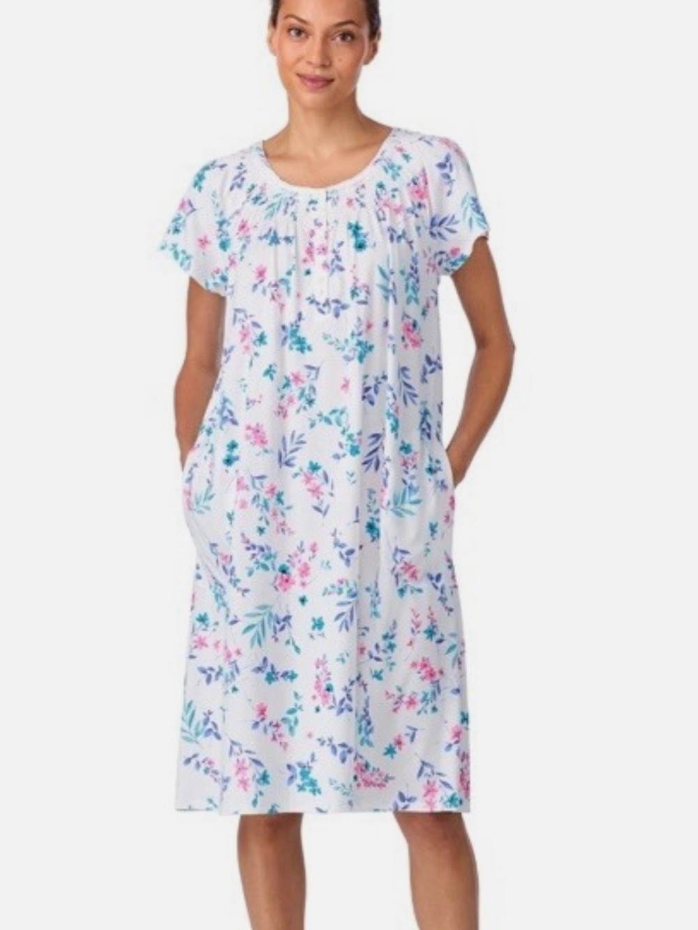 Aria woman’s floral nightgown sleeve smocked neck cotton 3X